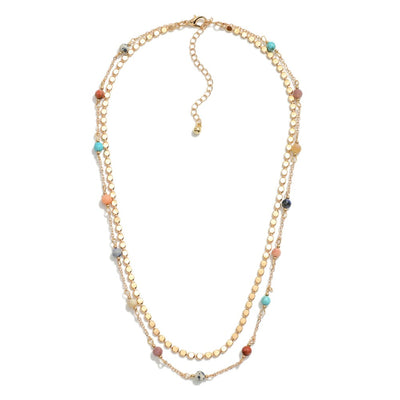 Boho Chic Double Chain Necklace with Colorful Beads
