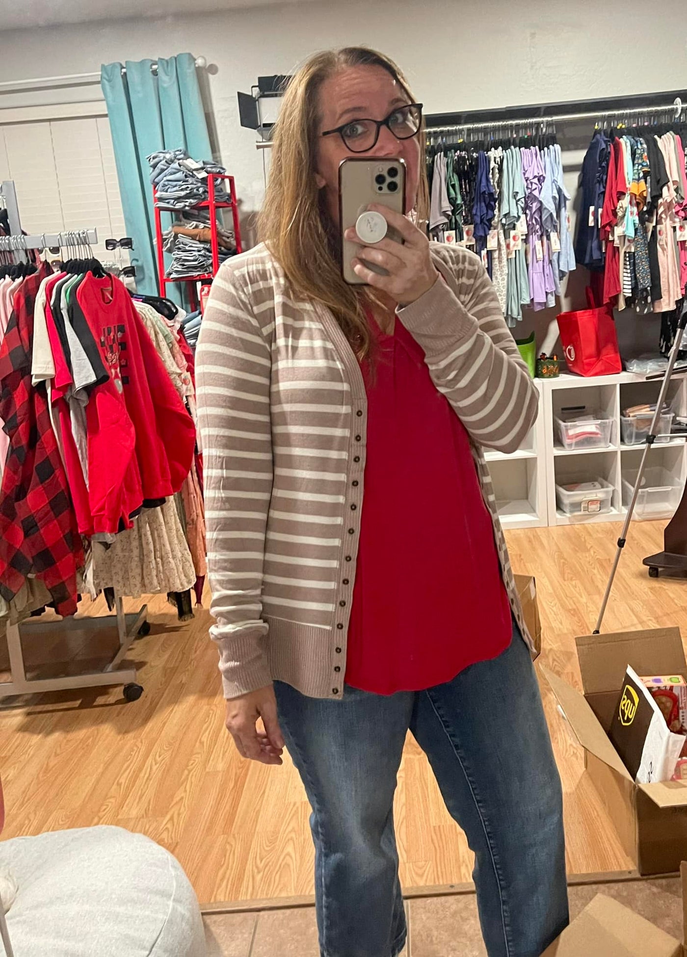 Mocha and Ivory Striped Snap Button Cardigan