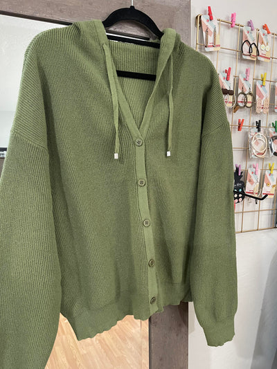 Olive Hooded Button Up Cardigan