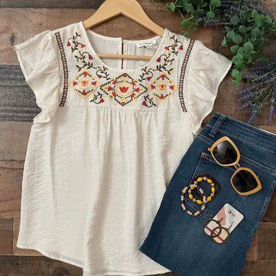 Dainty Embroidered Cream Top