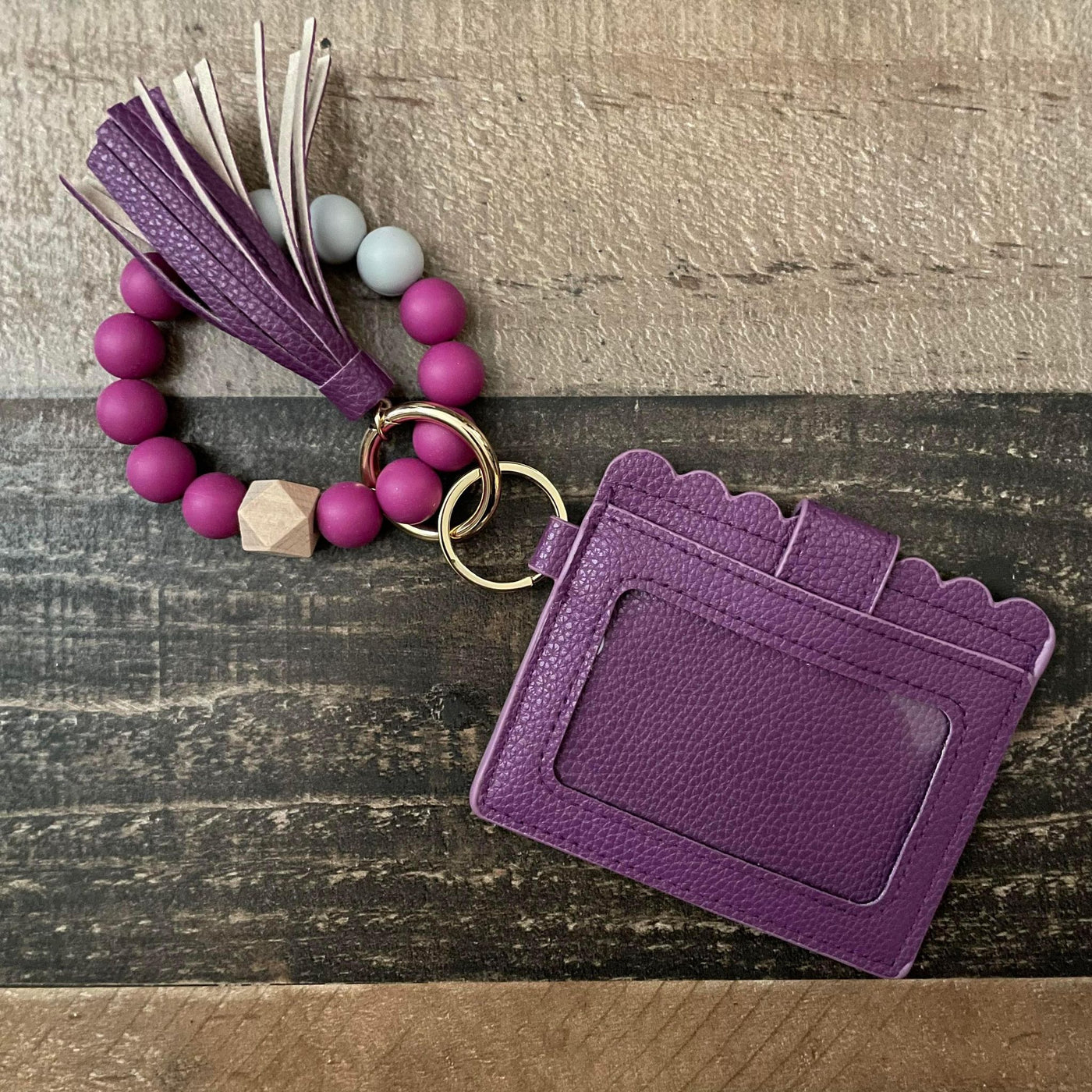 Fancy Lady Purple Silicone Beaded Bracelet Card Holder