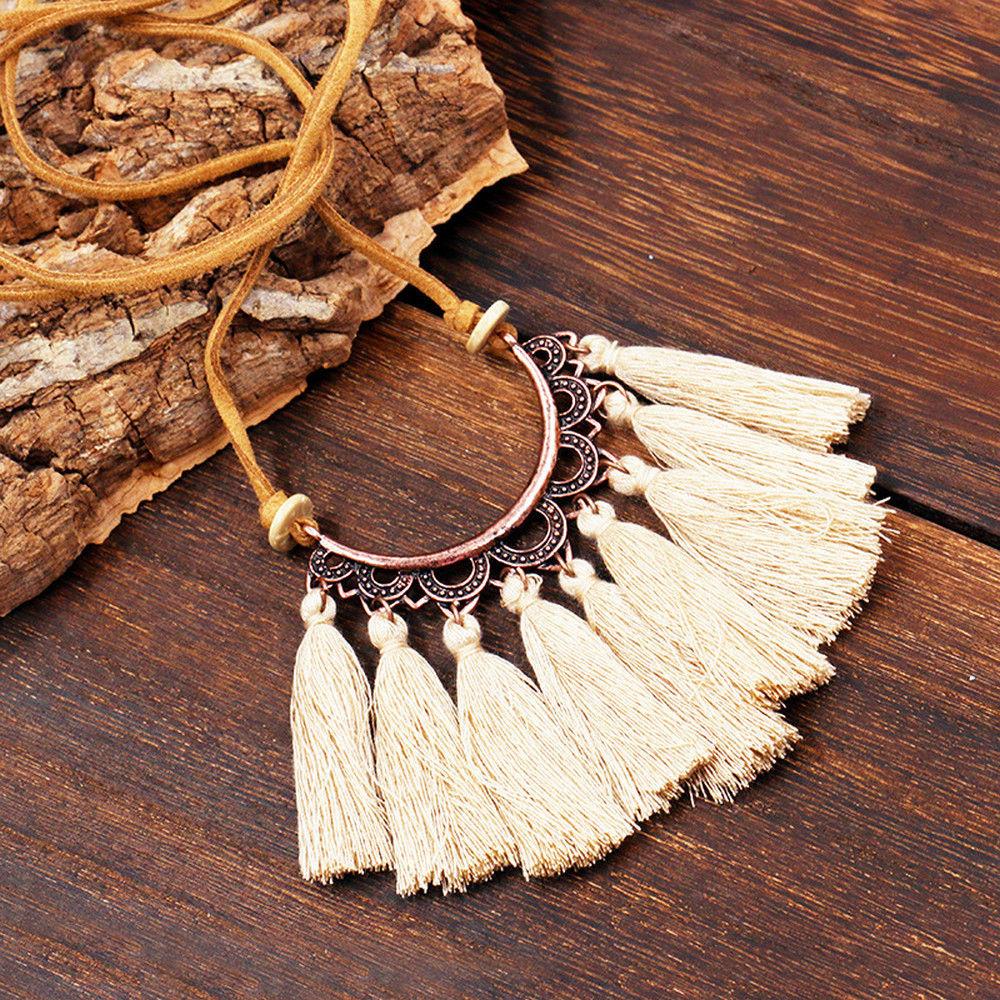 Boho Fall Leather Tassel Necklace