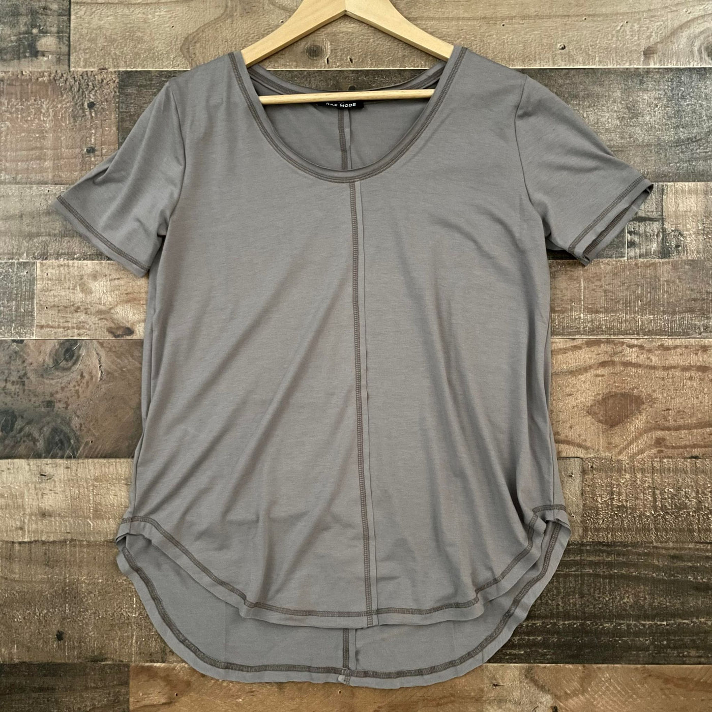 Taupe V-Neck Reversed Stitch Top