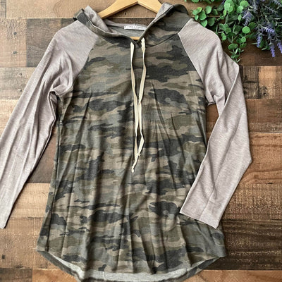 Camo and Solid Hooded Top