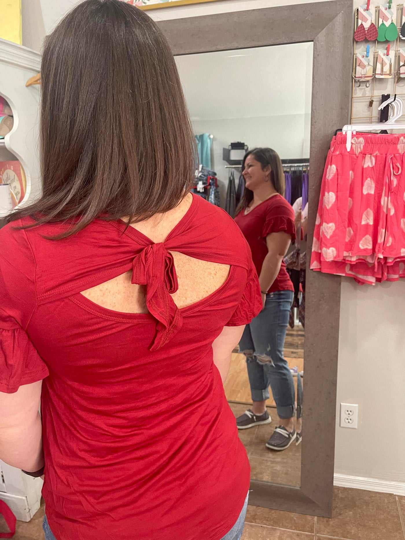 Sassy Red Open Back Bow Top