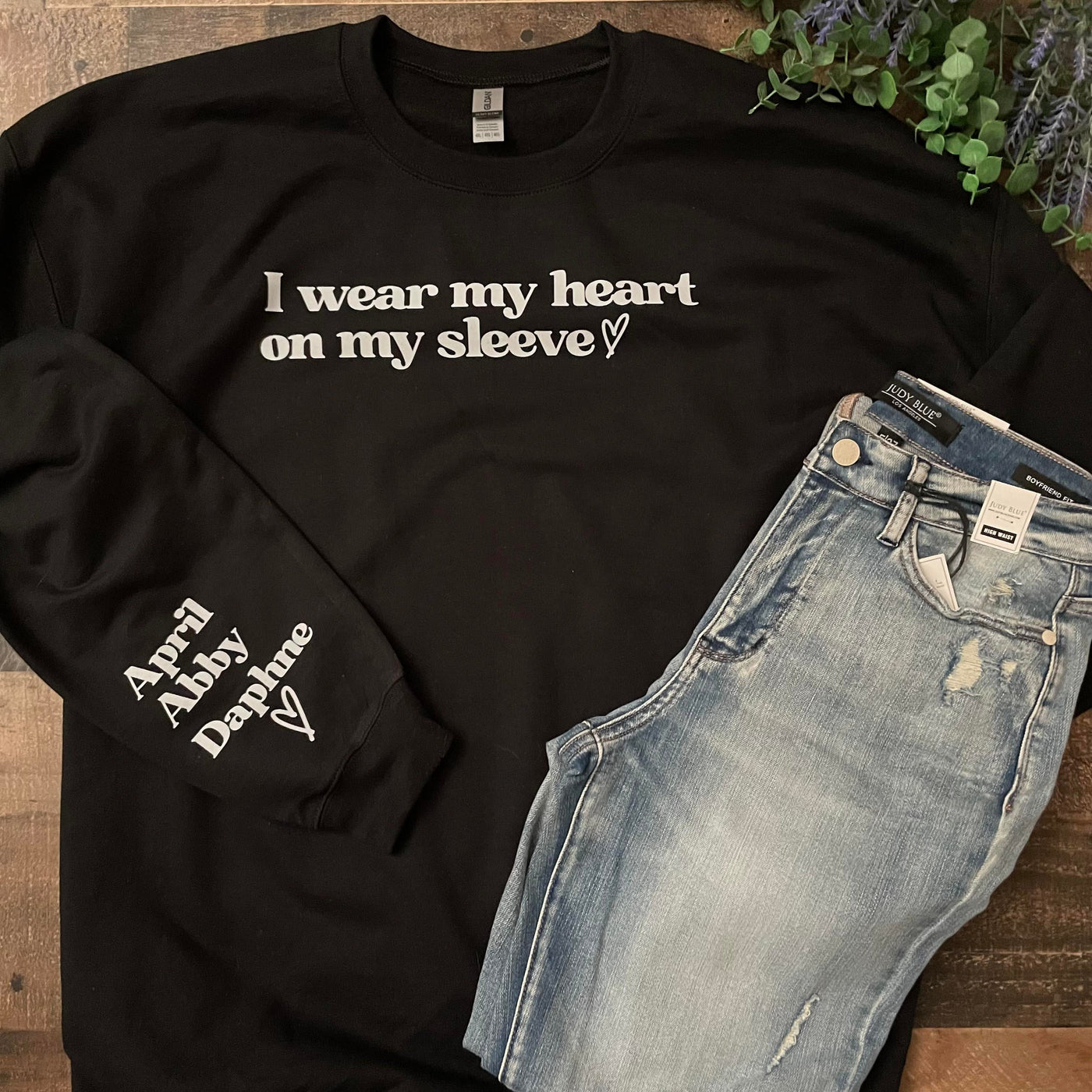 Personalized Heart on my Sleeve Mom Grandma Love Sweatshirt