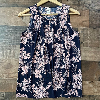 Navy and Light Pink Pretty Lady Floral Tank Top