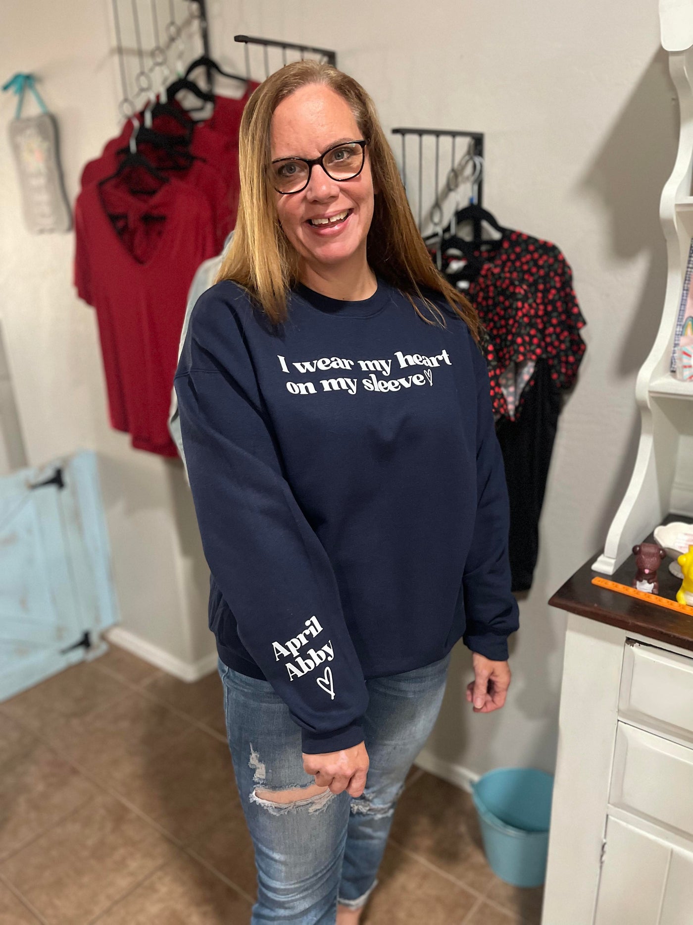 Personalized Heart on my Sleeve Mom Grandma Love Sweatshirt