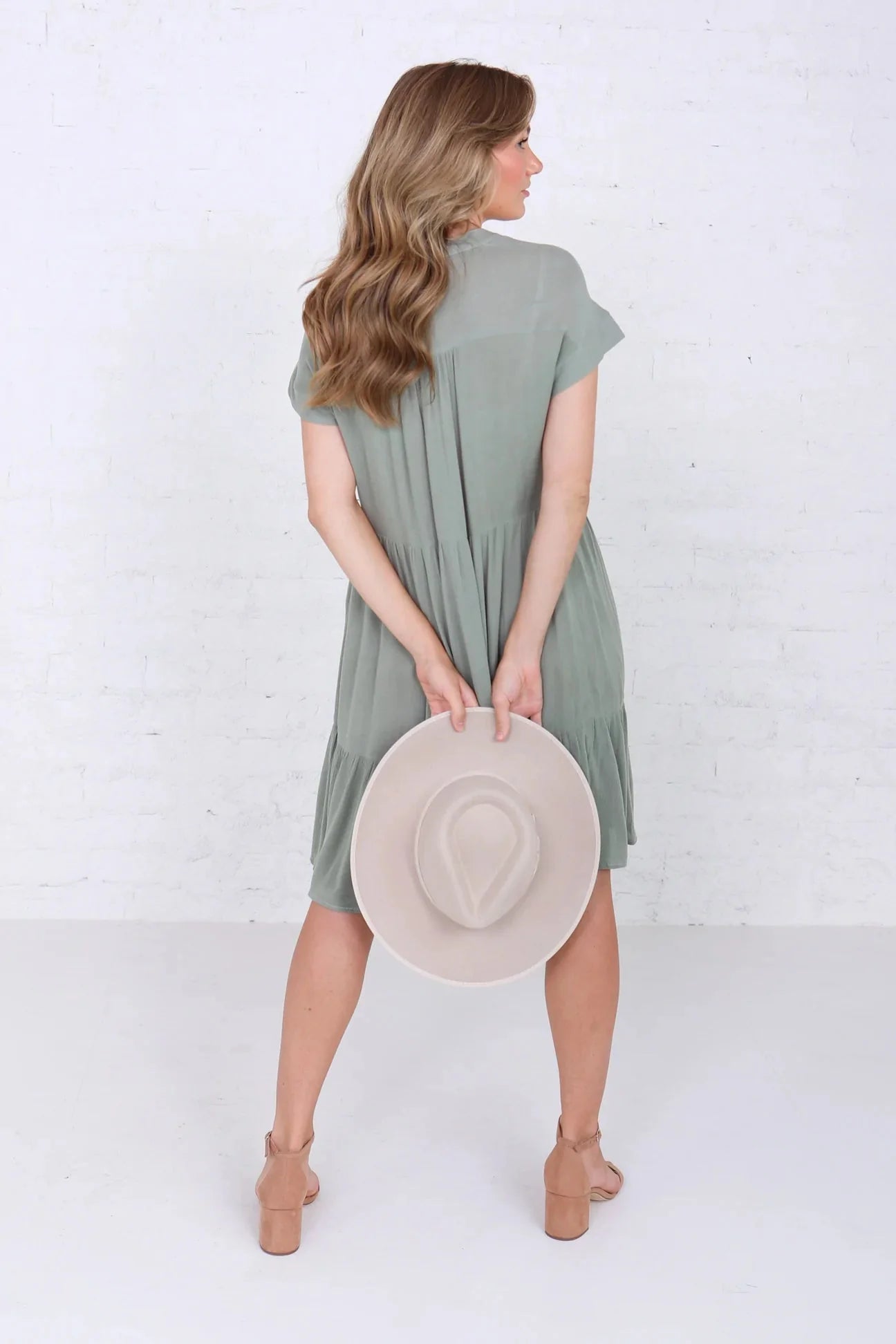 Soft Olive Button Front Tired Dress by Mikarose